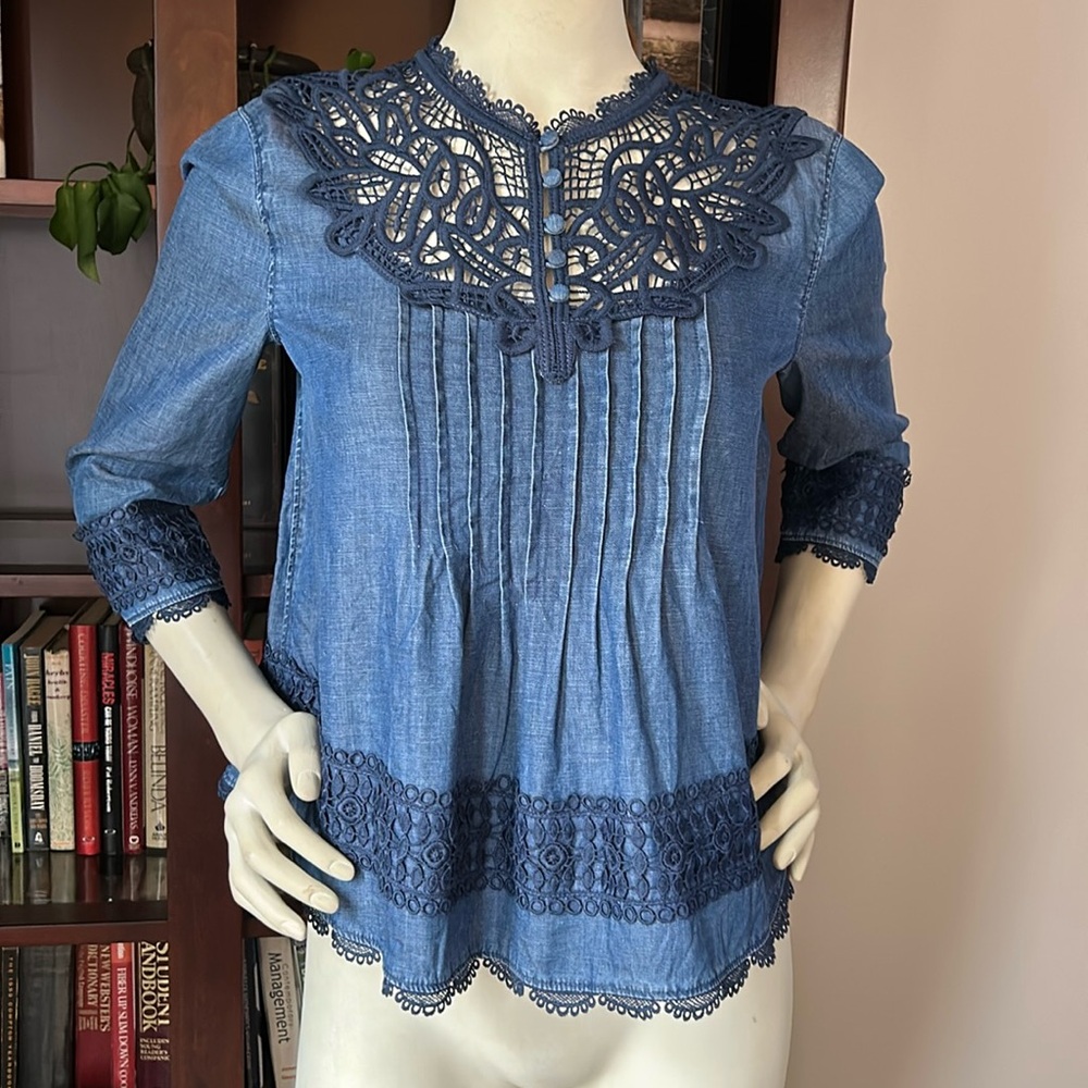 Anthropologie Holding Horses Chambray Blouse with. To get Lace